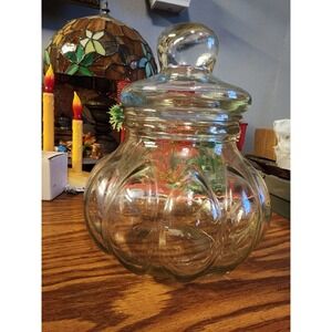 Vintage Large Rounded Bubble Glass‎ Lidded Apothecary Jar MCM Rare